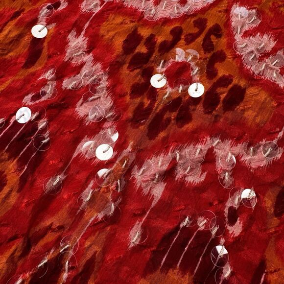 Tory Burch Sequin Silk Blend Tunic Blouse Red Pink Ikat Print Size 6 Sheer Top - Picture 8 of 13